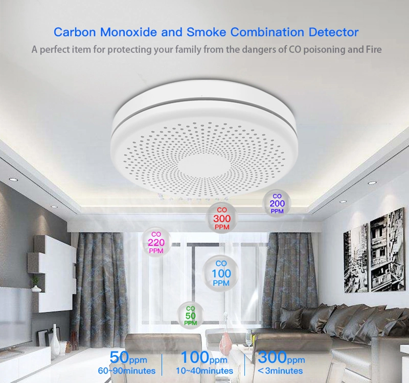 New 2 in 1 Version Tuya WiFi Smart Smoke Detector Sensor & Carbon Monoxide Co Gas Detector Wireless Combination CO2 In1 Alarms