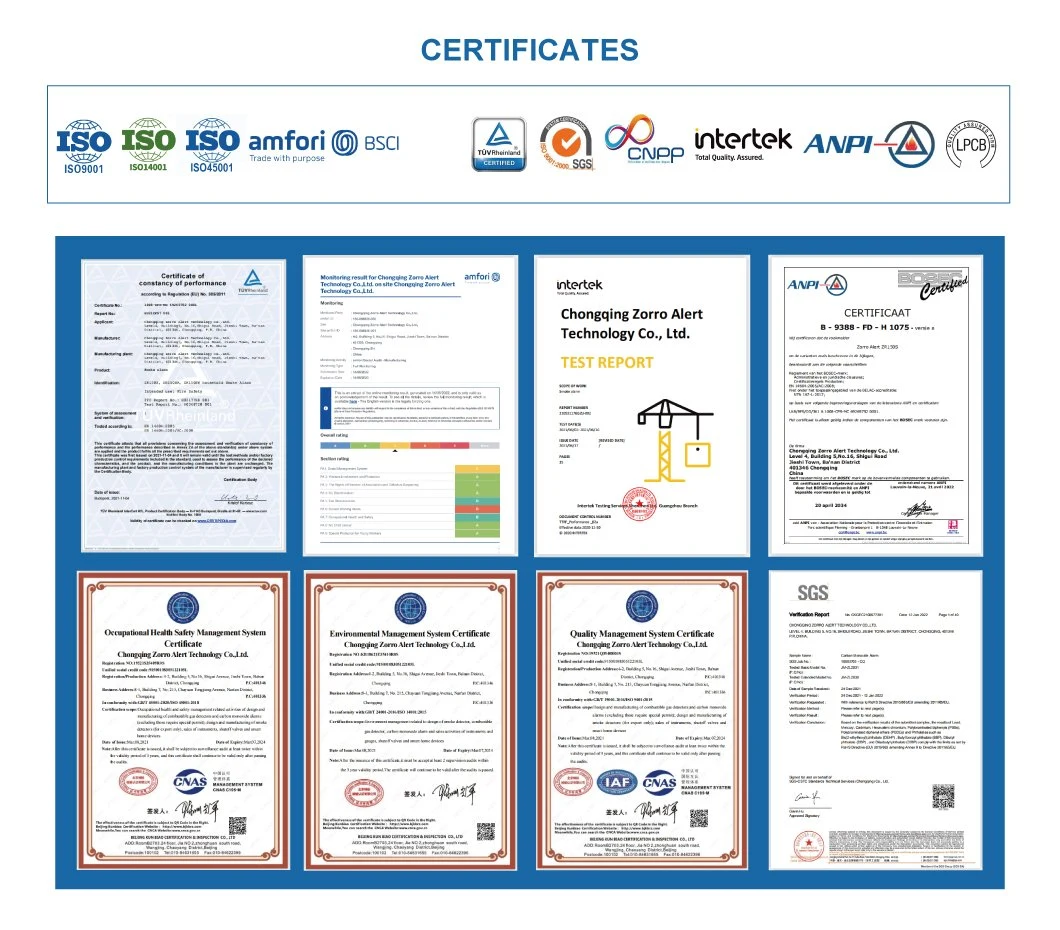 Standalone Carbon Monoxide Detector En50291 Certificate